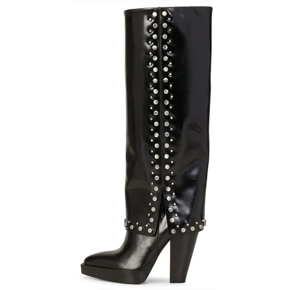 Goth Studded Black Leather Knee-High Boots Vince Camuto